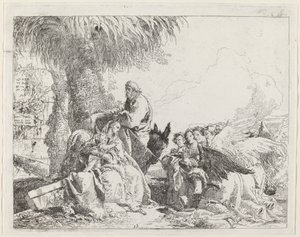 Resten på flugten, med tilbedende engle af Giovanni Domenico Tiepolo