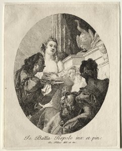 Tre kvinder præsenterer gaver af Marc Anthony til Cleopatra af Giovanni Domenico Tiepolo