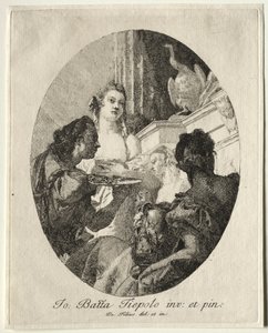 Tre kvinder præsenterer gaver af Marc Anthony til Cleopatra. af Giovanni Domenico Tiepolo