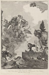 Madonna del Carmelo dukker op for Saint Simon Stock af Giovanni Domenico Tiepolo after Giovanni Battista Tiepolo
