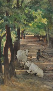 Avenue med okser og stenbrydere, ca. 1875 (olie på lærred) af Giovanni Fattori