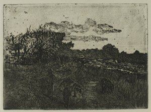Land ved solnedgang med svinehyrder af Giovanni Fattori