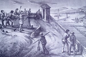 Livornos forsvar fra Fort San Pietro, af Giovanni Fattori (1825-1908), gravering af Giovanni Fattori