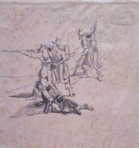 Fire soldater i aktion af Giovanni Fattori