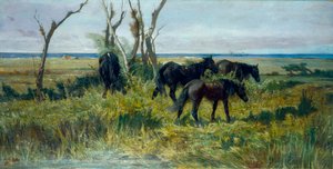 Græsgange i Maremma. Græssende heste, ca. 1872 (olie på lærred) af Giovanni Fattori