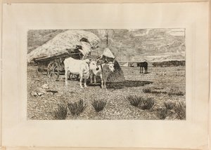 Okser og vogn (Maremma) af Giovanni Fattori