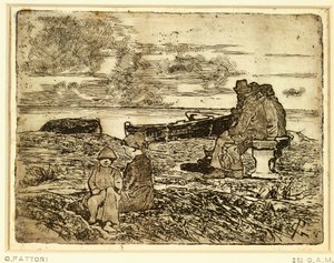 Sømænd hviler af Giovanni Fattori (1825-1908), ætsning af Giovanni Fattori