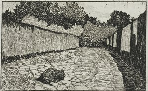 Lille gade i udkanten af Firenze med hvalp af Giovanni Fattori