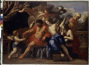 Hercules og Omphale (Hercules og Omphale). Maleri af Giovanni Francesco Romanelli (1610-1662), olie på lærred, ca. 1650. Italiensk kunst