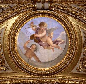 Kærlighed til retfærdighed. Maleri af Giovanni Romanelli (1601-1662), der dekorerer loftet i Antonine Hall, soveværelse i sommerlejlighederne hos Dronning Anne af Østrig (1601-1666). Omkring 1655-1658. Paris, Louvre-museet.