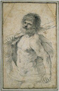Hercules, 1555 - 1666 (sort kridt på råhvidt papir) af Giovanni Francesco Barbieri