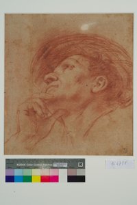 Studie til profeten Haggais hoved (rødt kridt på papir) af Giovanni Francesco Barbieri