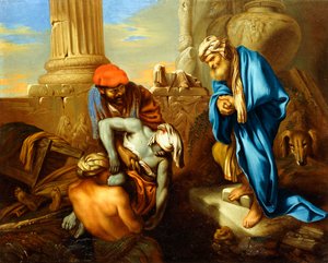 Tobit begraver de døde i trods mod Sankeribs ordrer, af Giovanni Francesco Castiglione