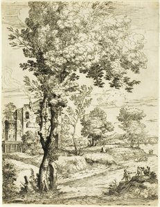 Landskab med et hus af Giovanni Francesco Grimaldi