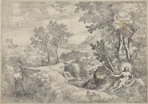 Landskab med den angrende Maria Magdalene af Giovanni Francesco Grimaldi