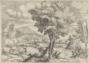 Landskab med fugl på stub af Giovanni Francesco Grimaldi