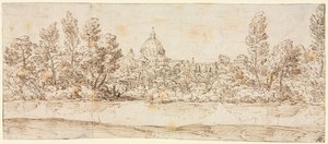 Flodlandskab med udsigt over Peterskirken, efter 1660. af Giovanni Francesco Grimaldi
