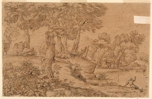 Skovklædt landskab med en dam af Giovanni Francesco Grimaldi