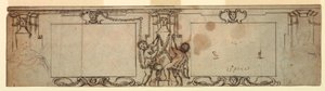 Tegning, projekt til udskåret panel, 1650 af Giovanni Francesco Romanelli