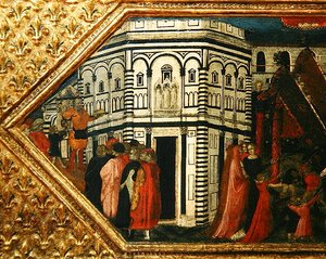 Cassone dekoreret med en scene af Palio af S. Giovanni (tempera på panel)