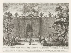 Fontein in de tuinen af ​​Quirinal Palace i Rom Fontæne kendt som regnen i haven til pavepaladset på Quirinale (...) (titel på objektet) Springvandene i Roms paladser og haver (serietitel) Fonteinen in de paleizen en tuine af Giovanni Francesco Venturini