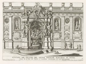 Nymfaeum på den indendørs plads af Palazzo Borghese i Rom Springvand i paladset Signor precipe Borghese i Rom (...) (titel på objektet) Springvandene i Roms paladser og haver (serietitel) Fonteinen in de paleizen en tuinen van Rome (serie