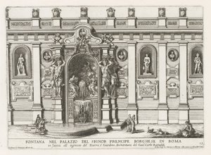 Nymfaeum på den indendørs plads af Palazzo Borghese i Rom Springvand i paladset Signor precipe Borghese i Rom (...) (titel på objektet) Springvandene i Roms paladser og haver (serietitel) Fonteinen in de paleizen en tuinen van Rome (serie af Giovanni Francesco Venturini