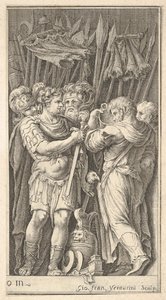 Soldater, en vist frontalt og med et sværd, til højre en soldat med sin ba..., ca. 1650-1700. af Giovanni Francesco Venturini
