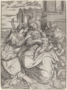 Madonna og barn med Saint Catherine af Giovanni Gallo after Marco Pino