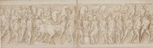 Tilfangetagne kvinder føres bort (slutningen af LXXIII); parade af livredderne (LXXIV); Marcus Aurelius ofrer ved et alter (LXXV); Marcus Aurelius ser et angreb (begyndelsen af LXXVI) af Giovanni Guerra