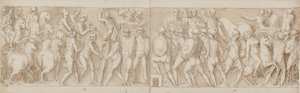 Slut på en march af kejseren med hans legionærer og vagter (slutningen af XCIII); romerne byggede en lejr (begyndelsen af XCIV); romerne på march med kejseren (XXXV / XXXVI) af Giovanni Guerra