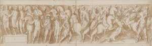 Marcus Aurelius modtager en rapport om kvindernes tilfangetagelse (LXXXVI); Marcus Aurelius ankommer fra en march (LXXXVII); en tysk høvding tages bort (LXXXVIII); høvdingens sidste mænd falder (fra en bro, som Guerra ikke har gengivet) (LXXXIX)