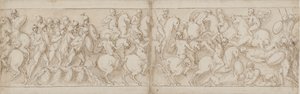 Marcus Aurelius drager ud over en kaj med infanteri og kavaleri (CVIII); Sarmaterne slås tilbage af fremrykkende romere (CIX)