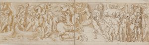 Romerske soldater krydser en flod i både (hovedsagelig restaurering; XXXIV)2; en kæmpende romersk soldat (fra slutningen af XXIV); Romerske vagter, der bringer barbarfanger for kejseren (udeladt på tegningen; slutningen af XXV); begyndelsen af en march (be
