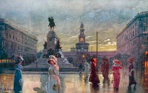 Milano / Milano: Largo Cairoli og Monum, i Garibaldi (farvelitografi)