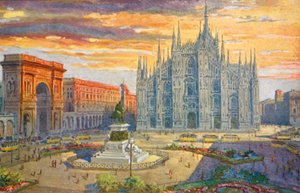 Milano / Milano: Piazza del Duomo (farvelitografi)
