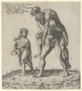 Aeneas redder Anchises, en ung dreng med en lanterne til venstre, ca. 1525., ca. 1525. af Giovanni Jacopo Caraglio