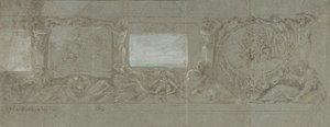 Design til en vægdekoration med Abrahams offer og flugten til Egypten, ca. 1600-1647. af Giovanni Lanfranco