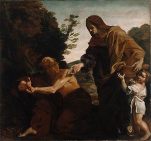 Elias modtager brød fra enken i Zarefat, 1621-24 af Giovanni Lanfranco