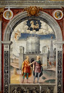 Stjernetegn: "" Stenbukken"" På toppen medaljoner med portrætter af kejser Publius Helvius Pertinax og den romerske general Aidius Cassius. Nedenfor, legende forbundet med fødslen af stjernebilledet svarende til tegnet: guden Jupiter og Pan i
