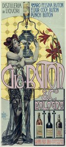 Reklameplakat for spiritusdestilleriet Gio Buton og C Bologna af Giovanni Maria Mataloni