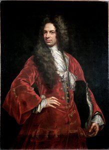 Portræt af en herre i rødt kostume Maleri af Giovanni Maria Delle Piane dit il Mulinaretto (1660-1745) Dim 132x97 cm Genes Musei di Strada Nuova (ex Palazzo Bianco)