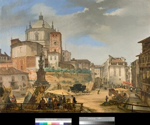 Udsigt over piazza della vetra i Milano, Italien (Udsigt over piazza della Vetra i Milano) Maleri af Giovanni Migliara (1801-1867) 1833 Privat samling