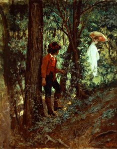 In woods af Giovanni Mochi (1829-1893), olie på lærred, 27x22 cm