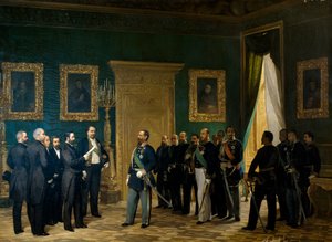Victor Emmanuel II modtager toscanske repræsentanter med dekretet om annektering til kongeriget. Italien