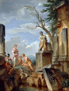 Ruiner med en sibylle og andre figurer, c1720