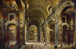 Kardinal Melchior de Polignac besøger Sankt Peters basilika i Rom af Giovanni Paolo Pannini