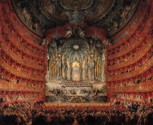 Koncert givet af kardinal de La Rochefoucauld på Argentina Theatre i Rom, om ægteskabet mellem Ludvig den Dauphin (1729-65), søn af Ludvig XV, til Marie-Josephe af Sachsen (1731-67), 1747 (olie på lærred)