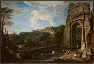 Landskab med Titusbuen af Giovanni Paolo Pannini