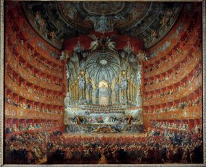 Koncert givet på teatret Argentina i Rom den 15. juli 1747 i anledning af delfinen Louis de France (1729-1765), søn af Ludvig XV, gift med Marie Josephe af Sachsen. Maleri af Giovanni Paolo Pannini (Panini) (1691-1765) af Giovanni Paolo Pannini
